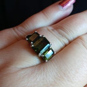 Emerald cut Moldavite Sterling Silverring